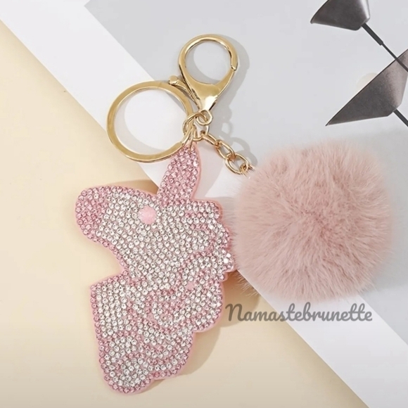 Rhinestone Unicorn Pom Pom Keychain Bag Charm - Picture 8 of 11